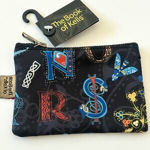 Book of Kells Celtic Alphabet Zip Pouch Trinity College Dublin Black NWT